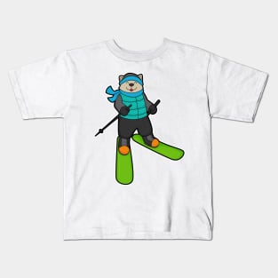 Cat as Skier with Ski Kids T-Shirt